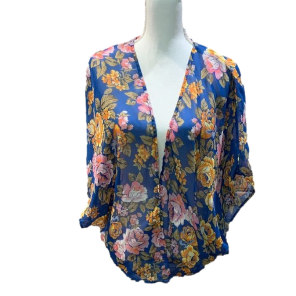 Windsor Blue Floral Cover Up Wrap Cardigan